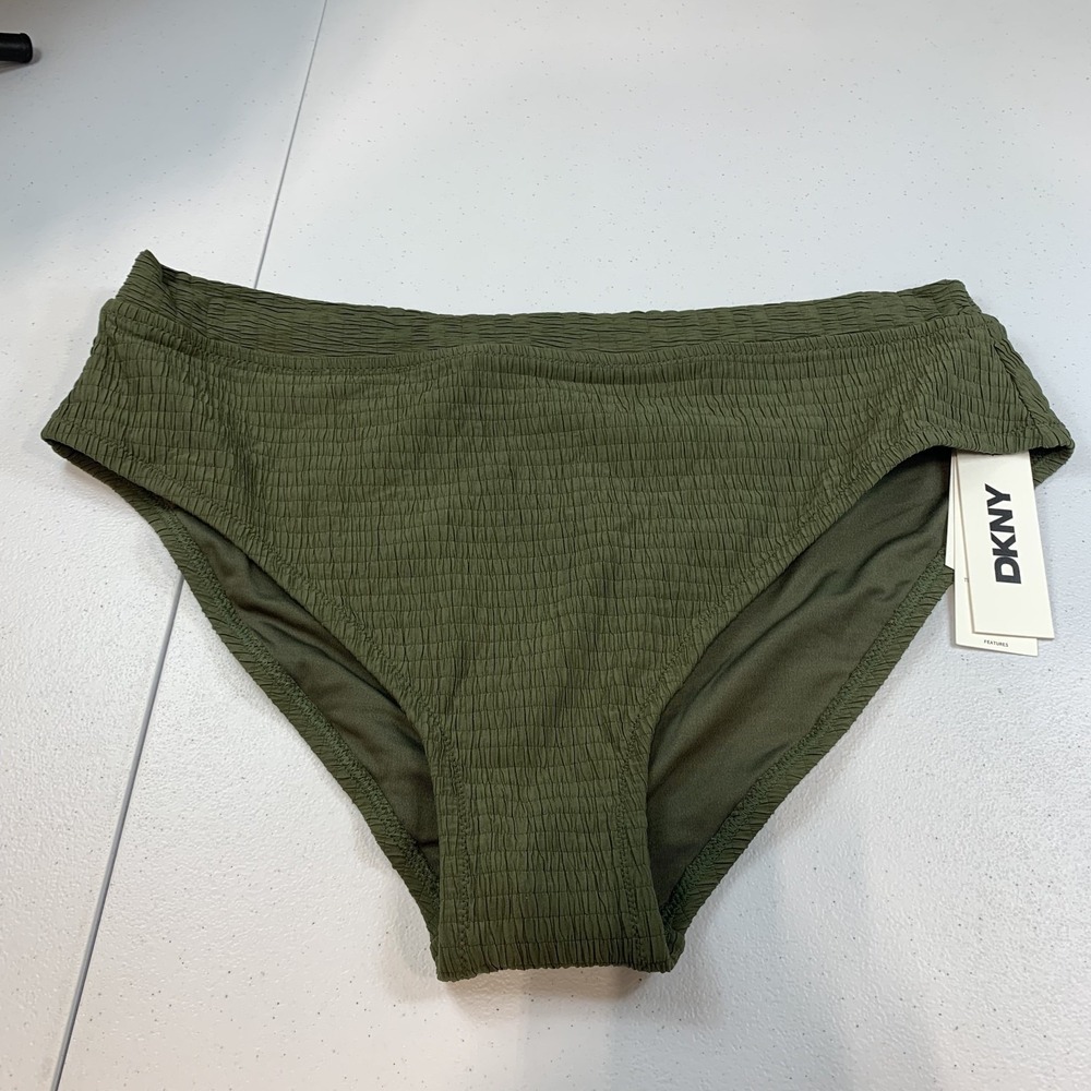 DKNY Women's‎ Swim Bikini Bottoms XL Green Textured High Waist Tummy Compression